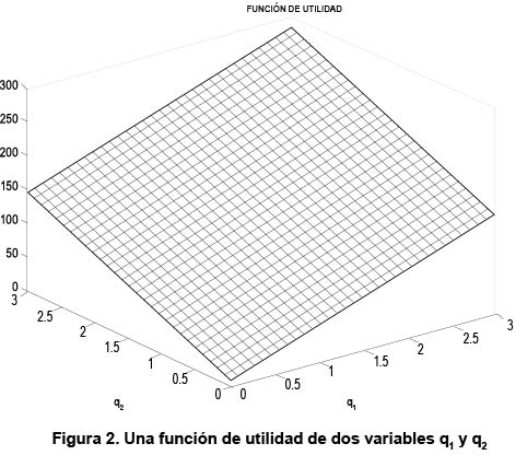 Figura 2. Una funcin de utilidad de dos variables q1 y q2