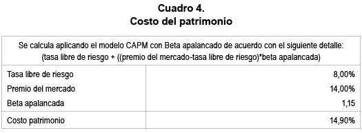 Cuadro 4. Costo del patrimonio