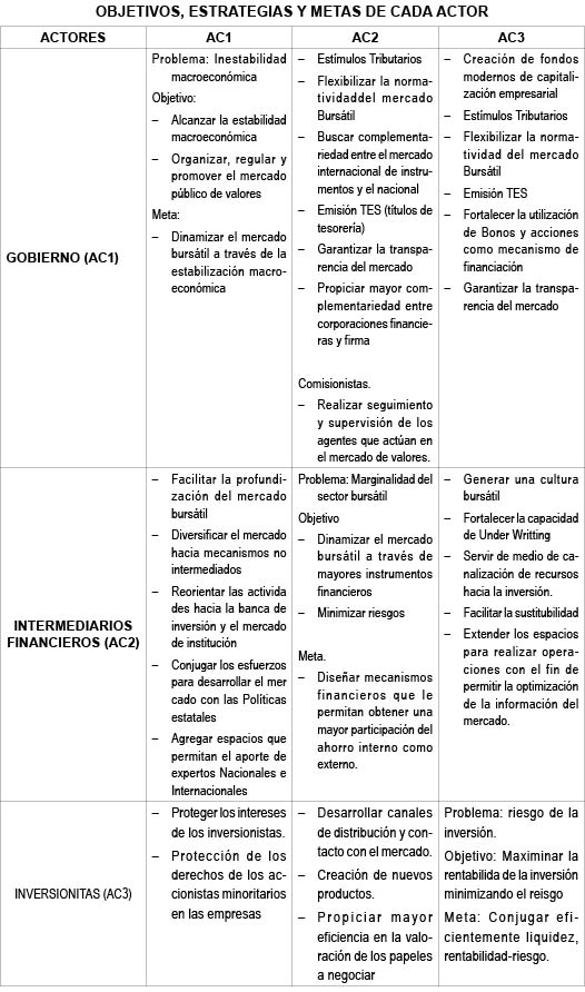 OBJETIVOS, ESTRATEGIAS Y METAS DE CADA ACTOR