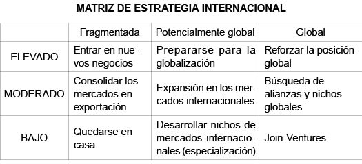MATRIZ DE ESTRATEGIA INTERNACIONAL